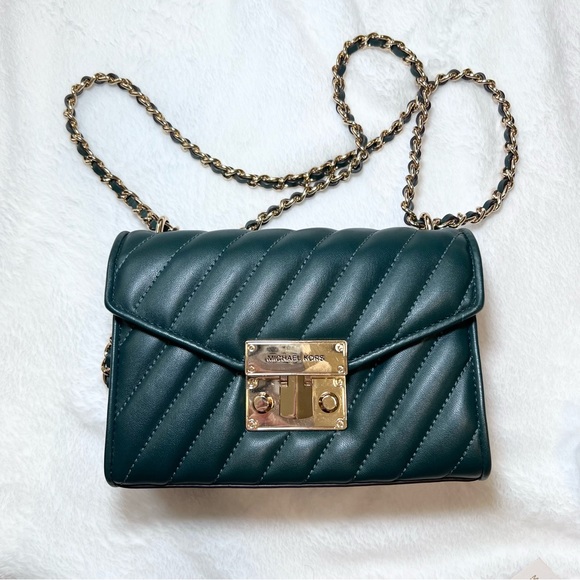 Michael Kors Small Rose Quilted Leather Shoulder Bag In Racing Green - Picture 1 of 10